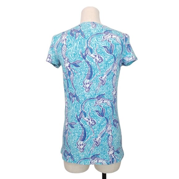 Lilly Pulitzer Short Sleeve Tee Nice Tail Mermaids Blue Sz Extra Small - Picture 3 of 9